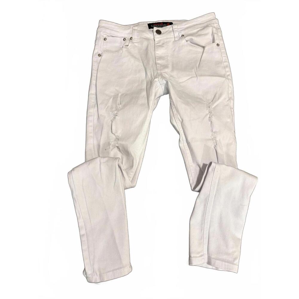 COPPER RIVET MENS 32X30 JEANS DENIM WHITE DISTRESSED‎ SLIM FIT